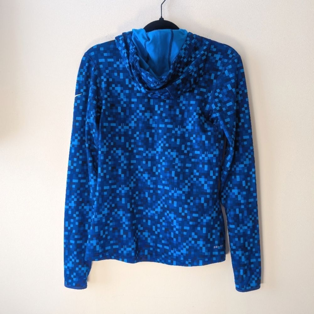 Nike Women's Pro Dri Fit Long Sleeve Hoodie Blue Geo Camo Medium - Picture 3 of 8